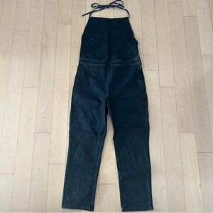 Free People Black Denim Halter Open Back Jumpsuit